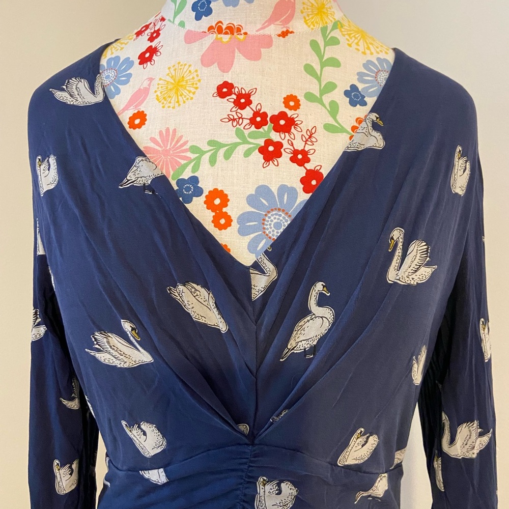 Boden Navy Swan Pattern Long Sleeve Dress - Picture 2 of 6